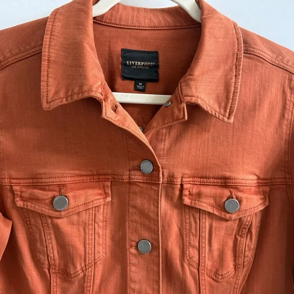 LIVERPOOL CLASSIC BUTTON DOWN JEAN JACKET WITH POCKETS ORANGE RUST SIZE: M - Picture 8 of 16